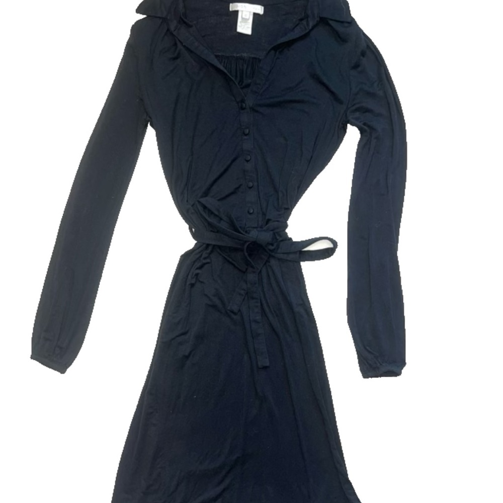 Design History Black Button Up Dress with Notched Collar